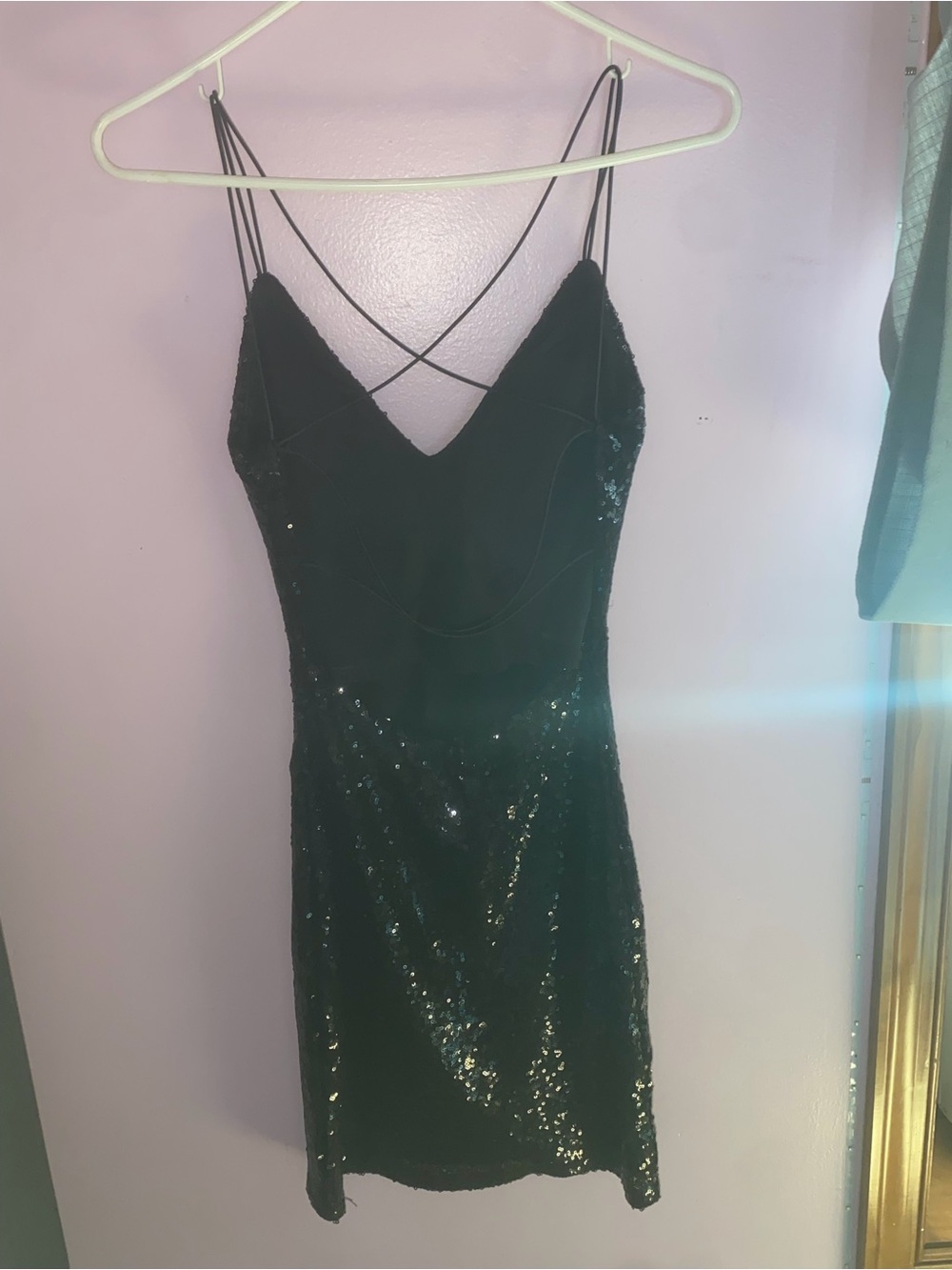 B Darlin Black Sequin Mini Dress with Crisscross Straps